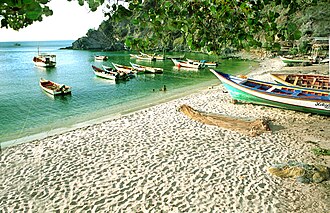 Colorful fishing boats at Manzanillo Beach, Margarita Island, Venezuela